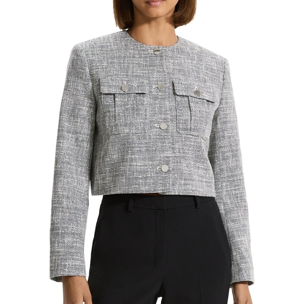 Theory Gray Blazer Structured Tweed Jacket